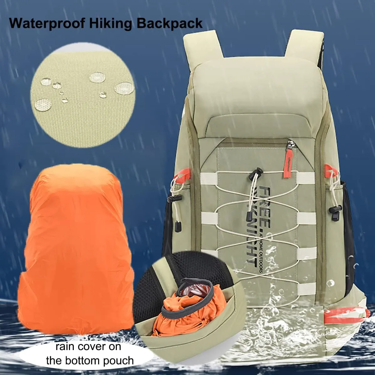 King'sGuard 40L Hiking Backpack with Rain Cover Travel Backpack for Men Women Lightweight Waterproof Outdoor Climbing Camping Daypack (Mint Green)