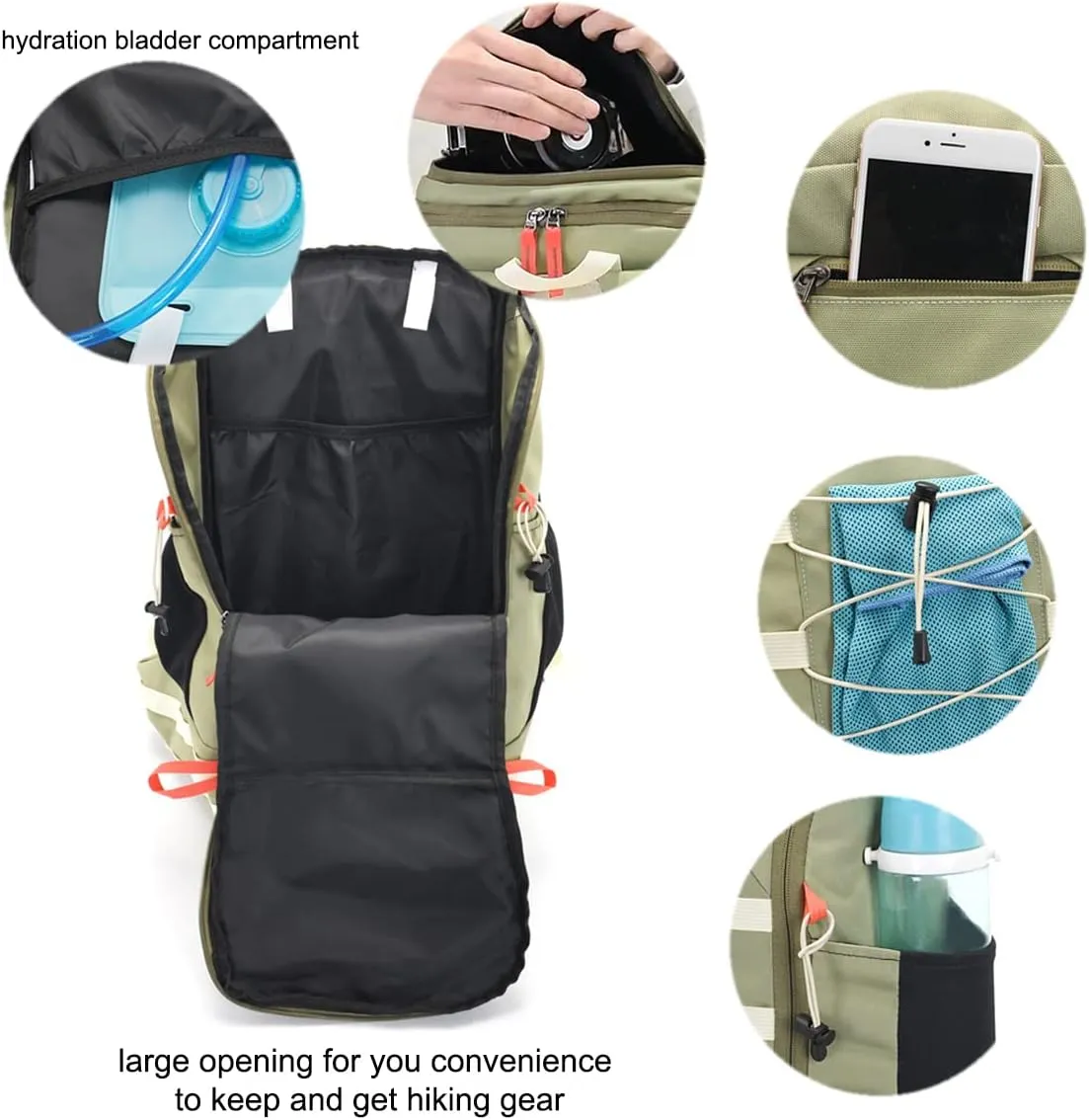 King'sGuard 40L Hiking Backpack with Rain Cover Travel Backpack for Men Women Lightweight Waterproof Outdoor Climbing Camping Daypack (Mint Green)