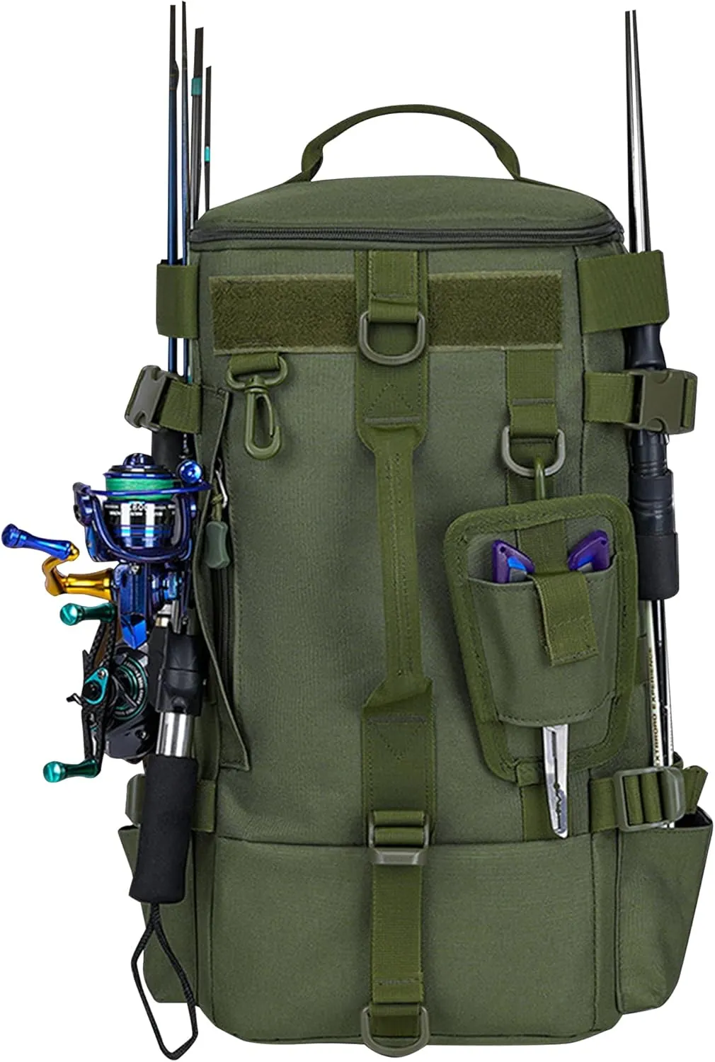 King'sGuard Fishing Backpack with Rod Holders Water-Resistant Fishing Tackle Bag Fishing Tackle Backpack for Fishing Gear and Equipment (ArmyGreen)