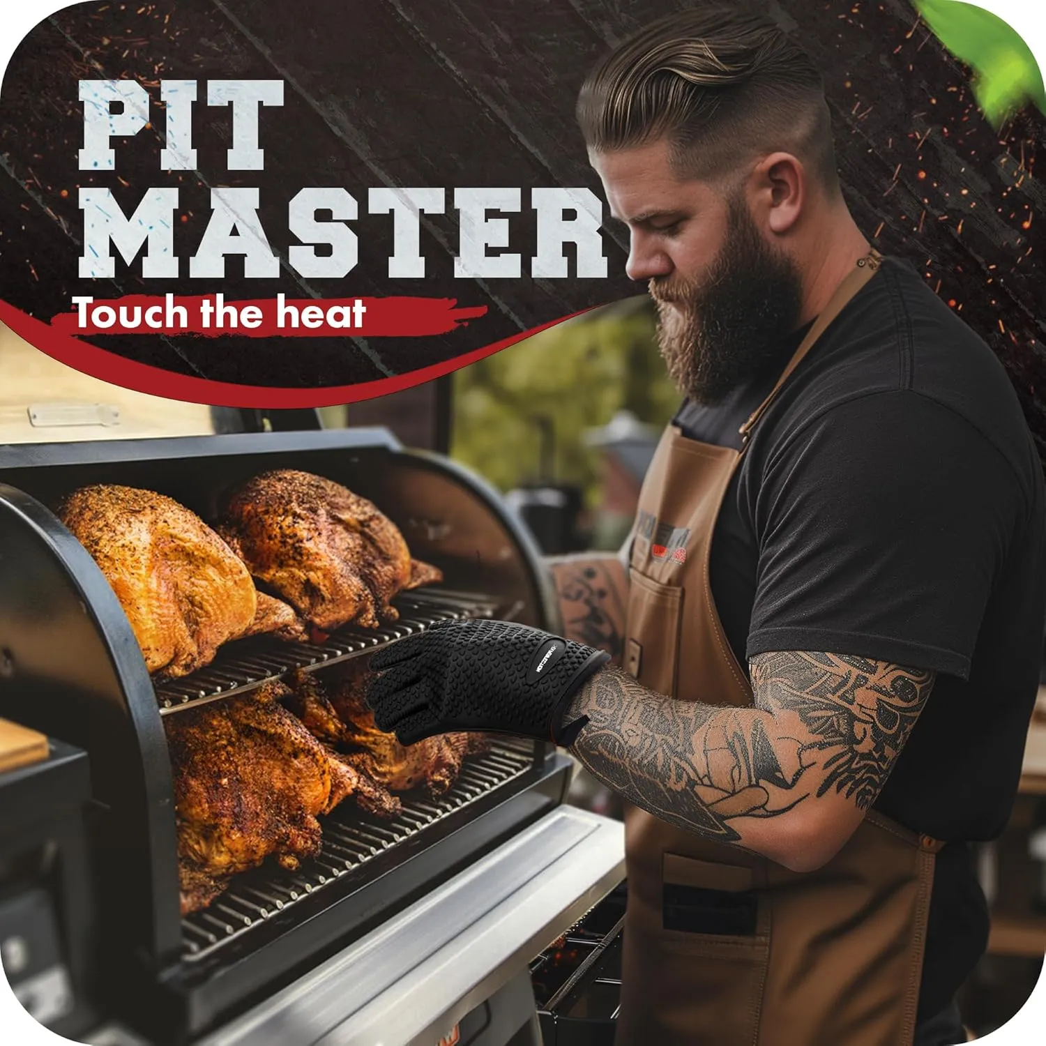 KITCHEN PERFECTION XL Silicone Smoker Oven Gloves-Extreme Heat Resistant BBQ Gloves-Handle Hot Food Right on Your Grill Fryer&Pit|Waterproof Grilling Cooking Baking Mitts|Superior Value Set 3 Bonuses