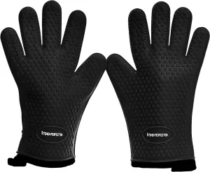 KITCHEN PERFECTION XL Silicone Smoker Oven Gloves-Extreme Heat Resistant BBQ Gloves-Handle Hot Food Right on Your Grill Fryer&Pit|Waterproof Grilling Cooking Baking Mitts|Superior Value Set 3 Bonuses