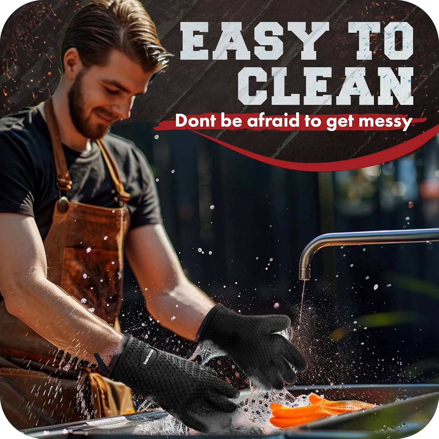 KITCHEN PERFECTION XL Silicone Smoker Oven Gloves-Extreme Heat Resistant BBQ Gloves-Handle Hot Food Right on Your Grill Fryer&Pit|Waterproof Grilling Cooking Baking Mitts|Superior Value Set 3 Bonuses