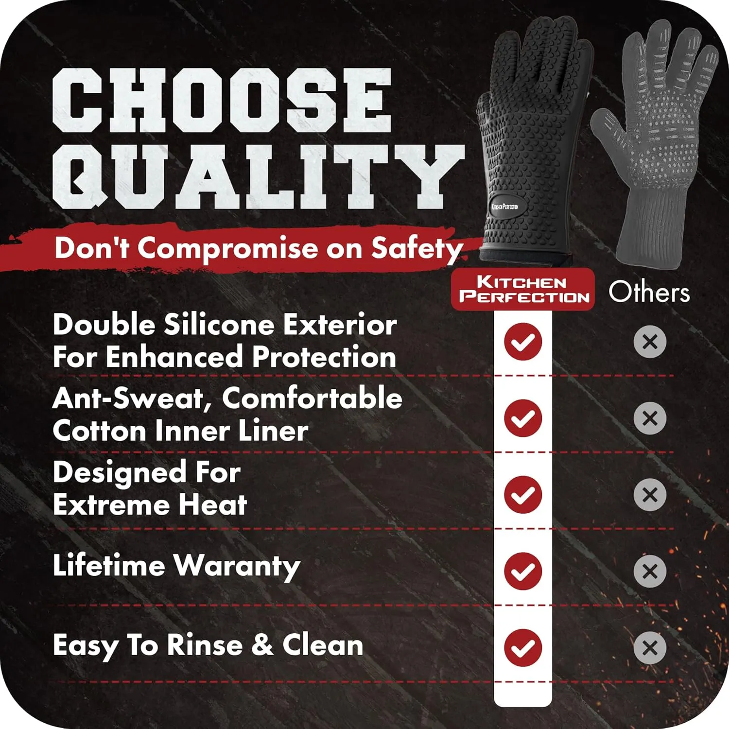 KITCHEN PERFECTION XL Silicone Smoker Oven Gloves-Extreme Heat Resistant BBQ Gloves-Handle Hot Food Right on Your Grill Fryer&Pit|Waterproof Grilling Cooking Baking Mitts|Superior Value Set 3 Bonuses