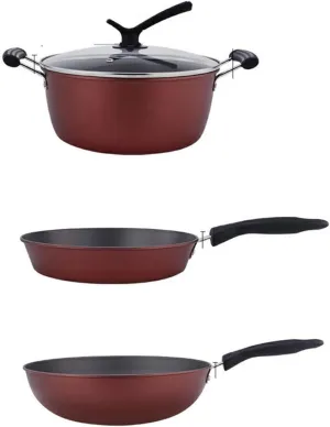 Kitchen Pot Set Wok Frying Pan Soup Pot Daily Cooking Set Three Pieces