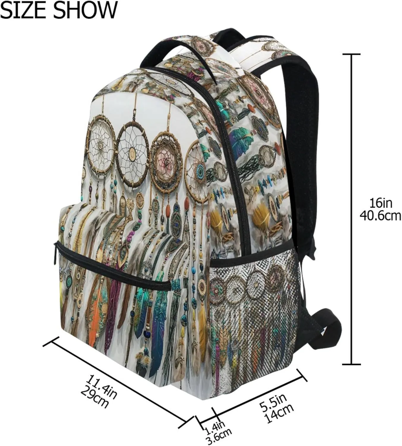 KLL Backpacks for Teenager Waterproof Carry On Backpacks with Chest Strap Gift Men & Women Boho Vintage Dream Catchers