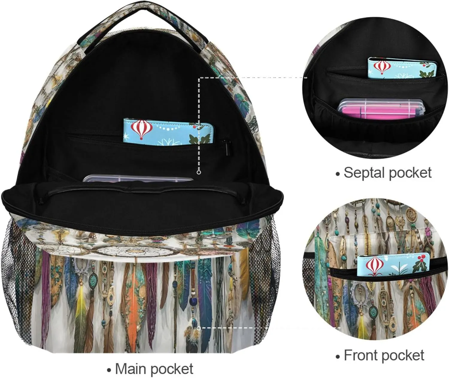KLL Backpacks for Teenager Waterproof Carry On Backpacks with Chest Strap Gift Men & Women Boho Vintage Dream Catchers
