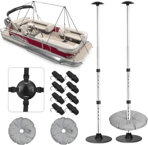 KOMCLUB Boat Cover Support Poles Adjustable Support Poles Silver 2 Pcs for Extension Telescopic Support Pole Height of 22.4”-51.2” Poles for Boat Cover with Webbing Strap Weight Bag