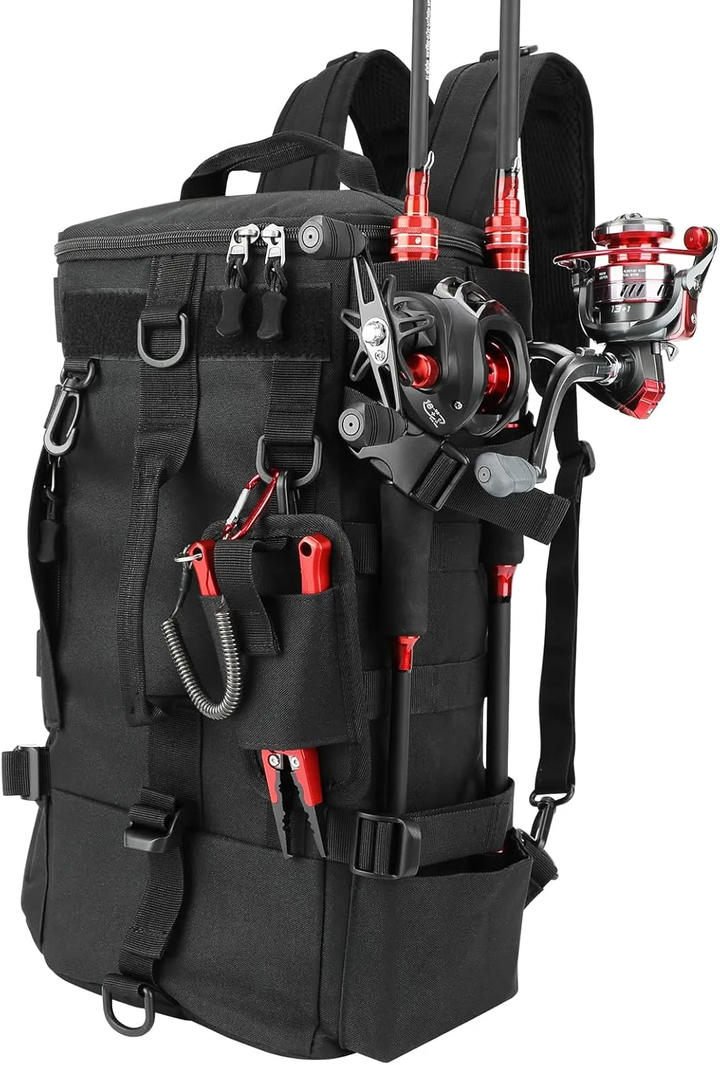 KOMCLUB Fishing Bag Black Fishing Sling Tackle Storage Backpack Outdoor Large Fishing Bag with Waterproof Rain Cover Fishing Gifts for Men