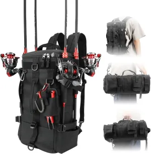 KOMCLUB Fishing Bag Black Fishing Sling Tackle Storage Backpack Outdoor Large Fishing Bag with Waterproof Rain Cover Fishing Gifts for Men