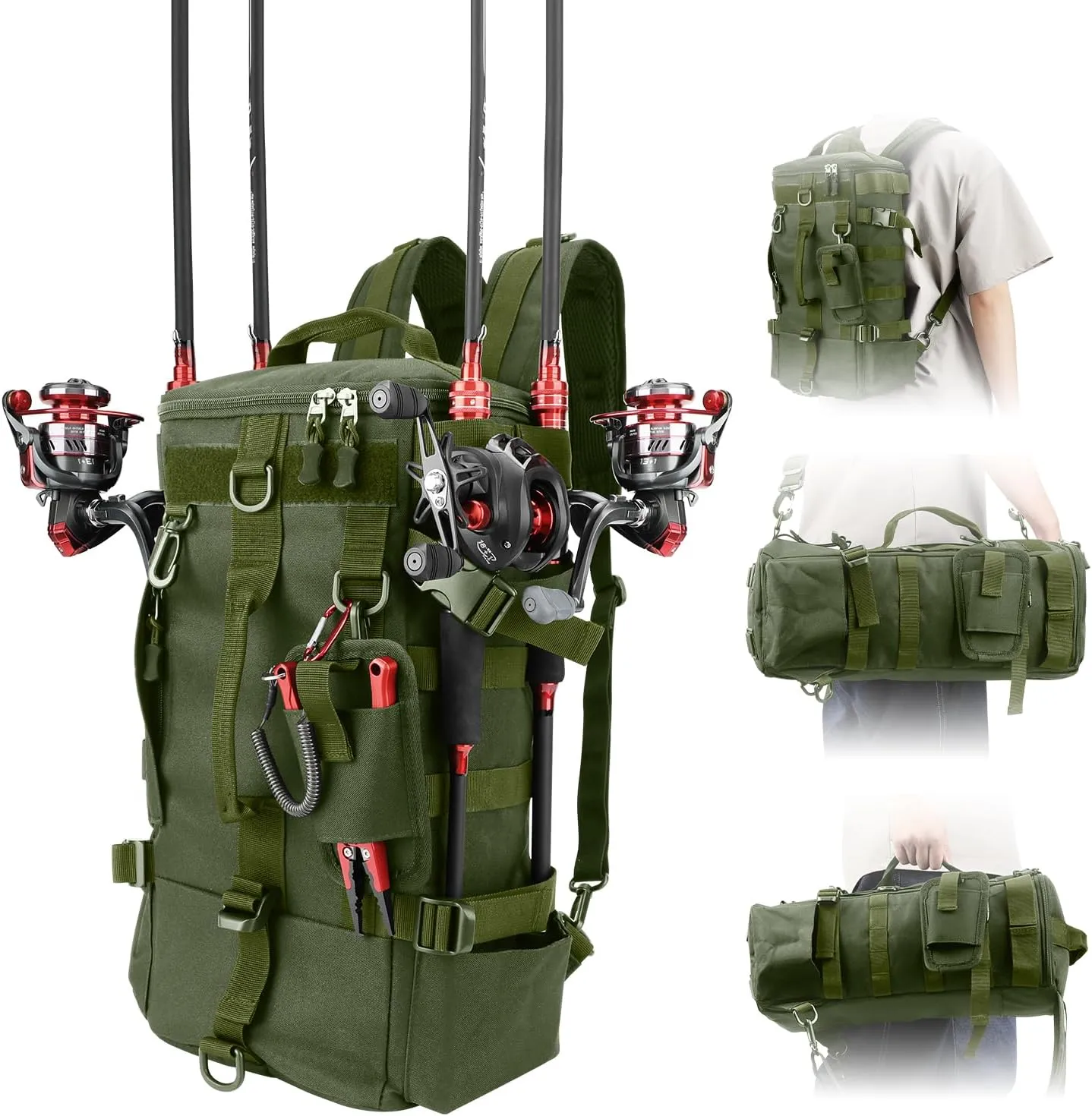 KOMCLUB Fishing Bag Sling Tackle Storage Backpack Dark Green Fishing Gear Bag Outdoor Lightweight Water-Resistant Store Gear and Equipment