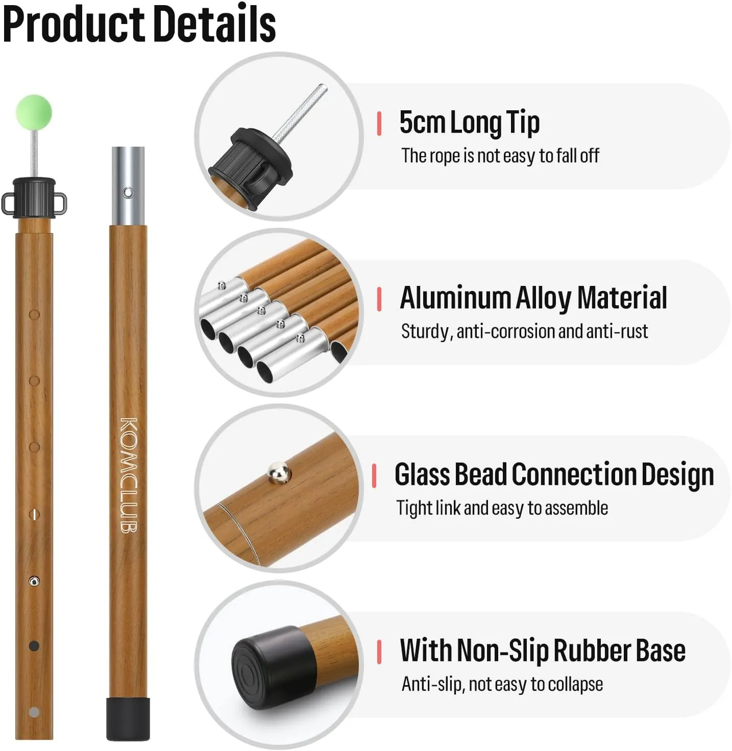 KOMCLUB Tent Poles Adjustable Lightweight Camping Tarp Poles 82.68" Aluminum Alloy Telescoping Solar sail Poles for Awning Canopy Tent Tarp Hiking Light Weight and Easy to Carry (Wood Grain Color)