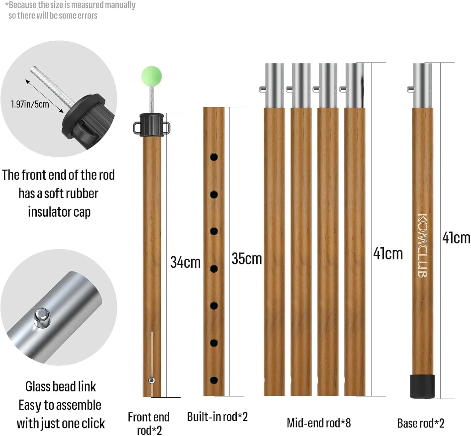 KOMCLUB Tent Poles Adjustable Lightweight Camping Tarp Poles 82.68" Aluminum Alloy Telescoping Solar sail Poles for Awning Canopy Tent Tarp Hiking Light Weight and Easy to Carry (Wood Grain Color)