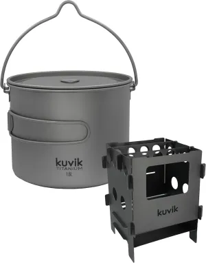Kuvik 1600ml (54 oz) Titanium Pot with Bail Handle & Titanium Compact Wood Stove Bundle