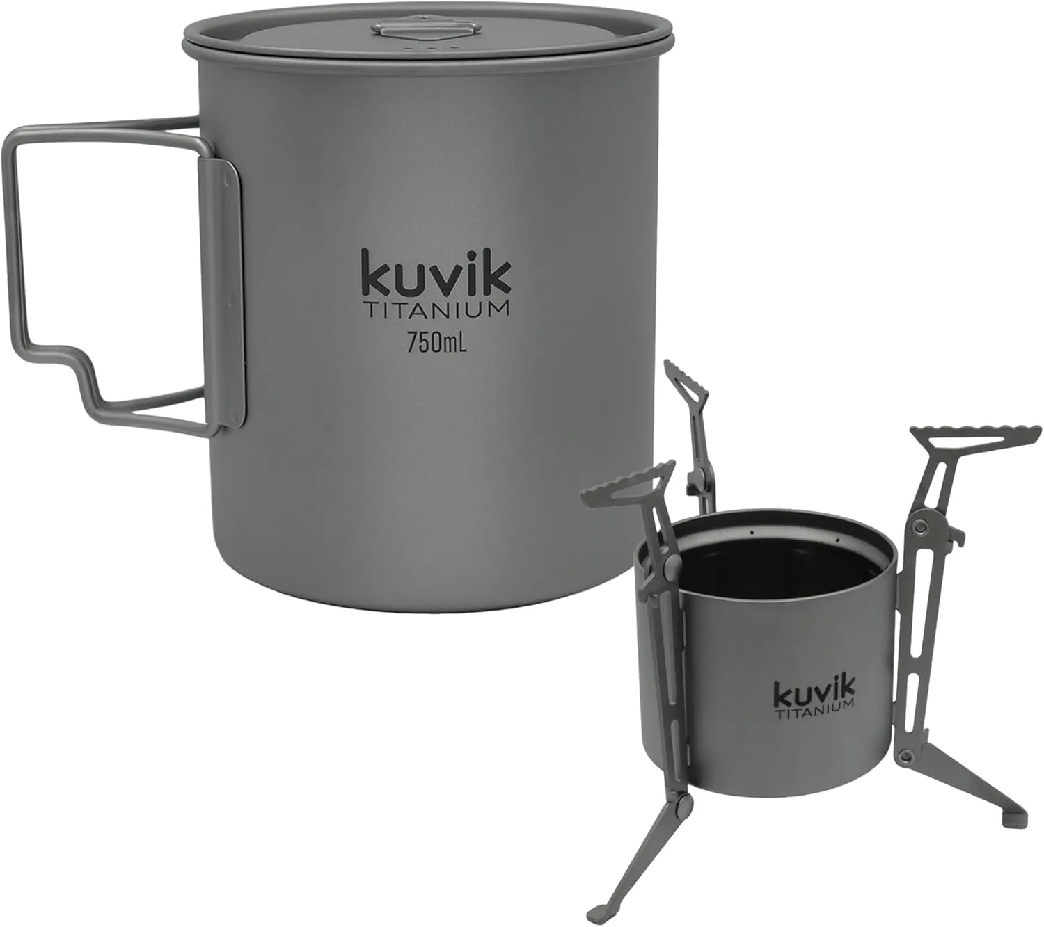 Kuvik Titanium 750ml (25.4 oz) Pot & Titanium Siphon Alcohol Stove Bundle