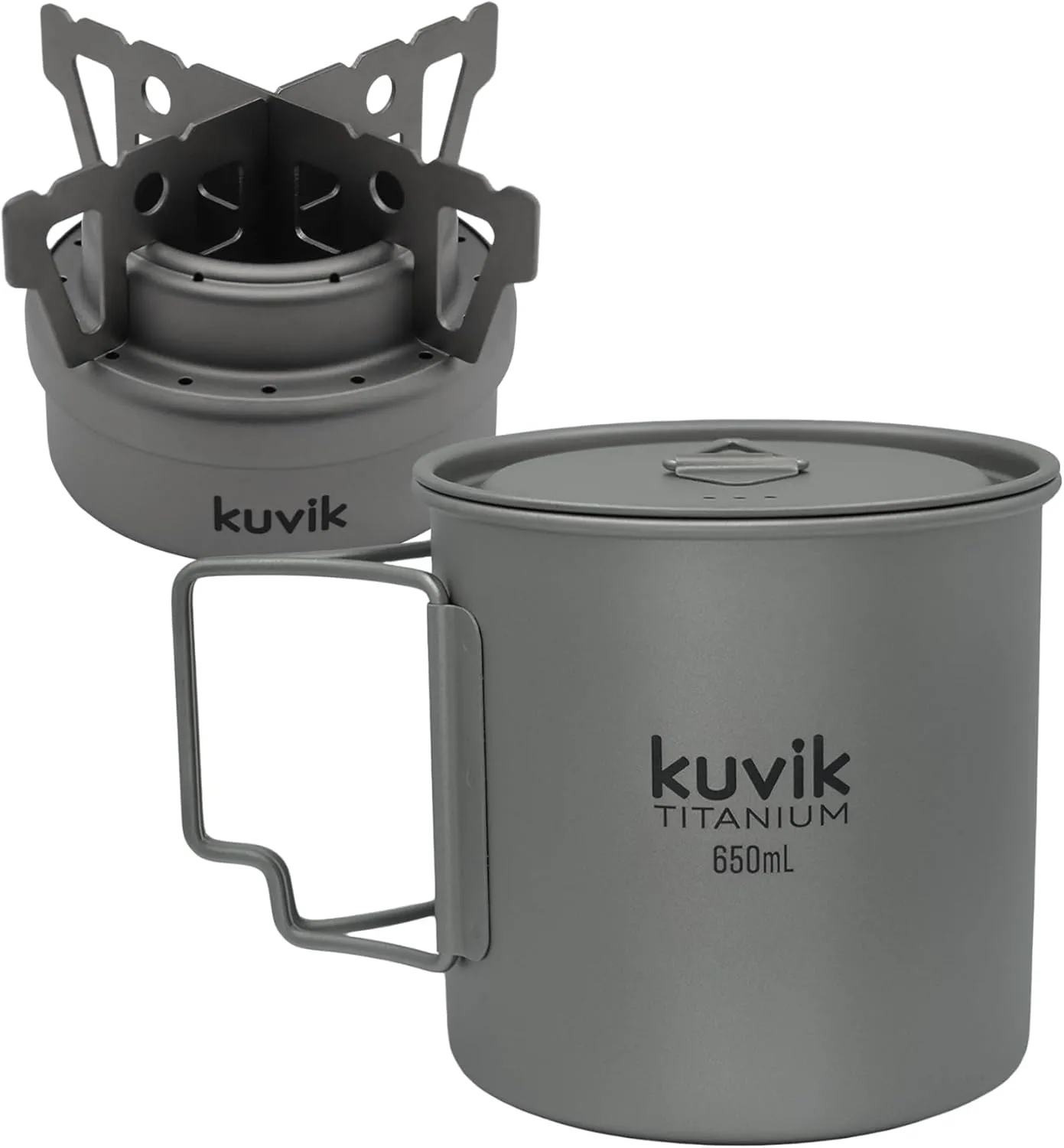 Kuvik Titanium Alcohol Stove & 650ml (22 oz) Titanium Pot Bundle