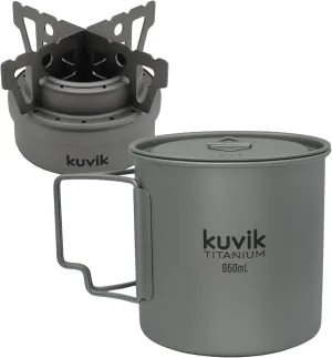 Kuvik Titanium Alcohol Stove & 650ml (22 oz) Titanium Pot Bundle