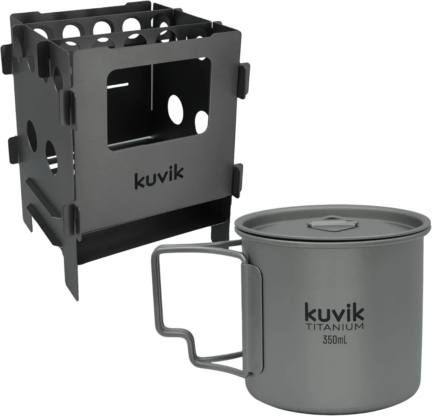 Kuvik Titanium Compact Wood Stove & 350ml (11.8 oz) Titanium Cup Bundle