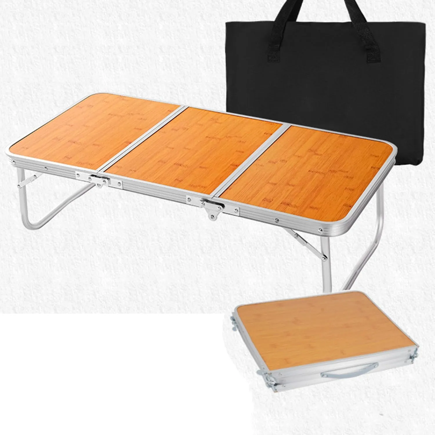 KYOFIS Wooden Bamboo Board Folding Table, Portable Folding Picnic Table with Handle and Storage Bag Camping Table for Outdoor Travel Picnic(Large )