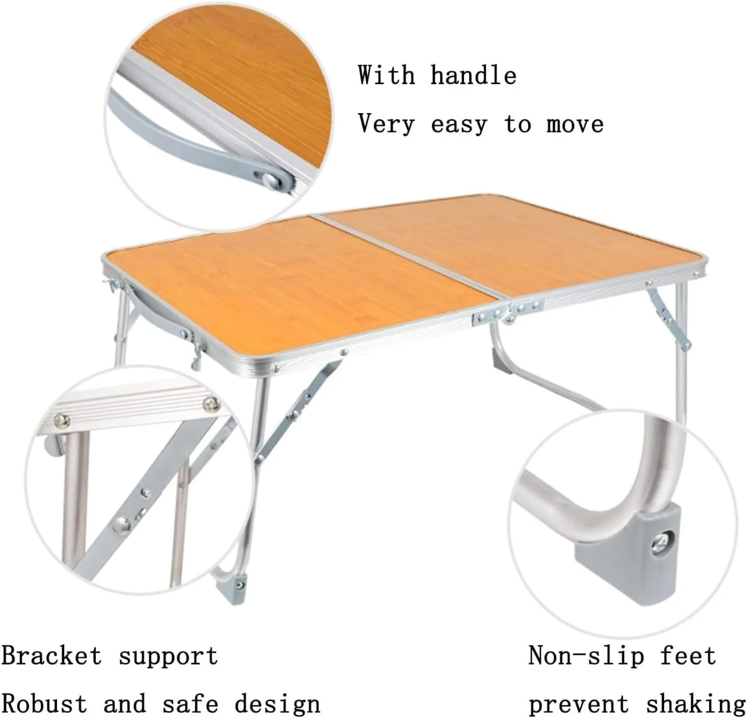 KYOFIS Wooden Bamboo Board Folding Table, Portable Folding Picnic Table with Handle and Storage Bag Camping Table for Outdoor Travel Picnic(Large )