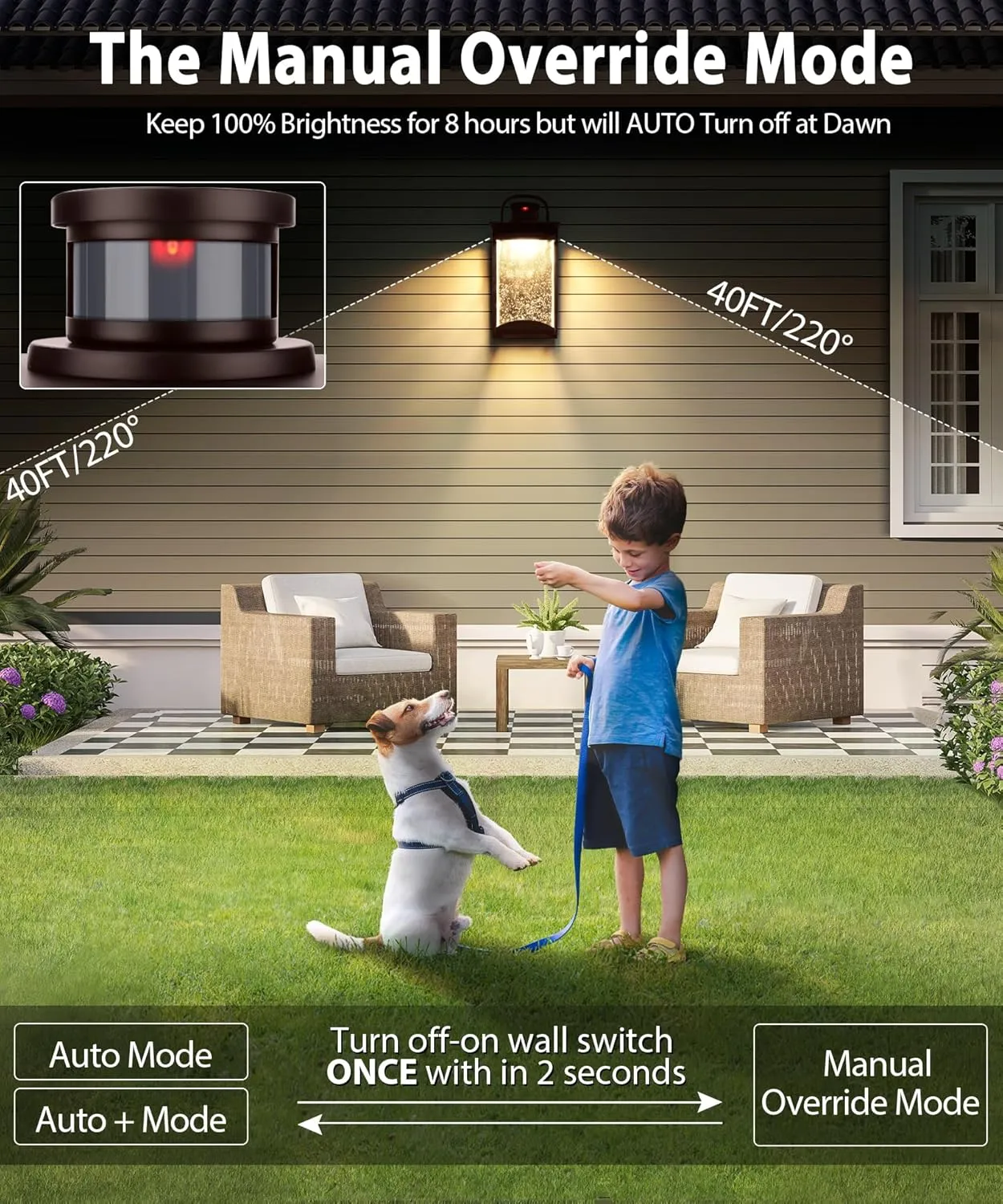 Lamomo Motion Sensor Outdoor Lights, 2 Packs LED Integrated Porch Lights, 1200 Lumen Dusk to Dawn Outdoor Wall, Waterproof Anti-Rust Exterior Light Fixture, 13W, Modern, Bronze, Energy Saving