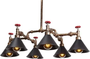 Lamp Edison 6-Lights Industrial Steamwater Pipe Suspension Lantern Ntique Vintage Retro Wrought Iron Ceiling Lighting Fixture Industrial Loft Suspension Lantern Fixture Flus