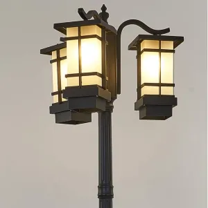 Lamp Post Lights Outdoor 3-Light High Pole Landscape Column Lamp Anti-Rust Aluminum Post Light Retro Glass Lantern Ip65 Waterproof Outdoor Street Light Courtyard Gard