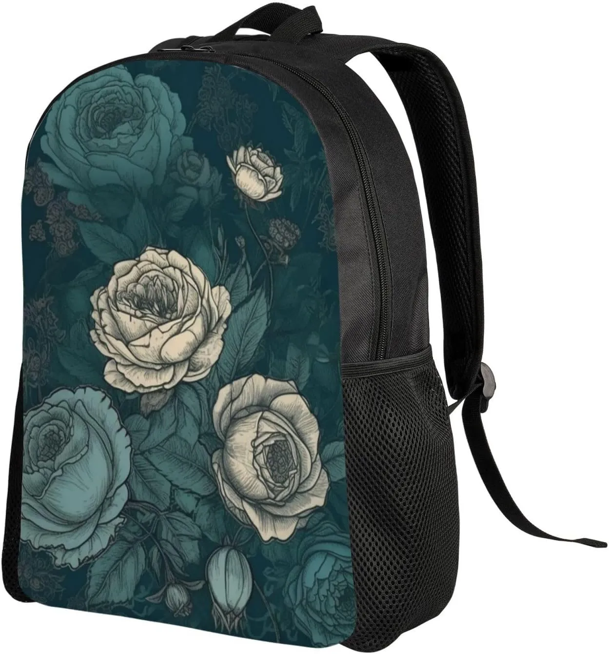 Laptop Backpack for Women Men Carry-on Backpack White Roses and Blue Roses Daypack Lightweight Travel Shoulder Bags