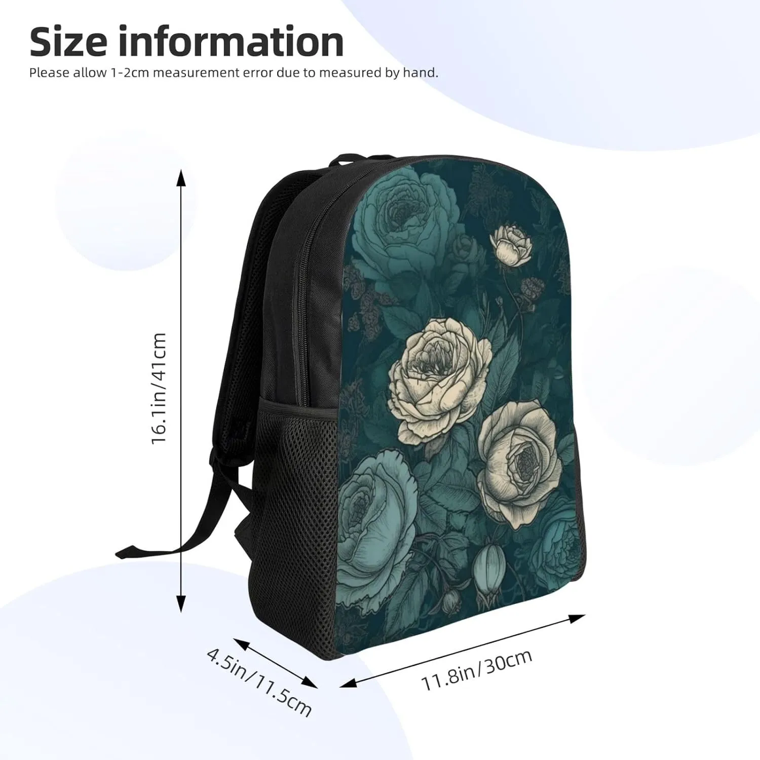 Laptop Backpack for Women Men Carry-on Backpack White Roses and Blue Roses Daypack Lightweight Travel Shoulder Bags