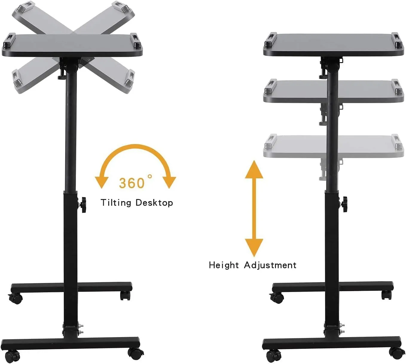 Laptop Table Mobile Adjustable Height Laptop Stand Portable Desk Notebook Swivel Laptop Desk Rolling Desk Laptop Table Laptop Stand for Couch Hospital Bed Table
