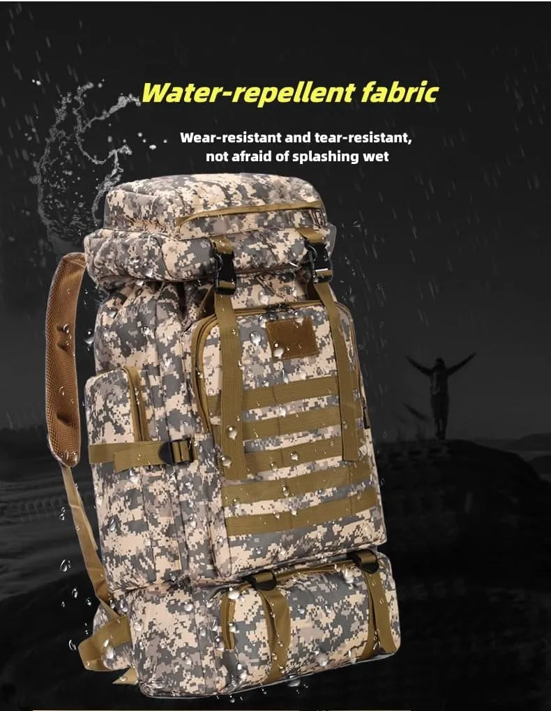 Large Capacity 80L Waterproof Camouflage Tactical Backpack Hiking Bag Leisure Outdoor Sports Backpack Hiking (Desert camouflage)