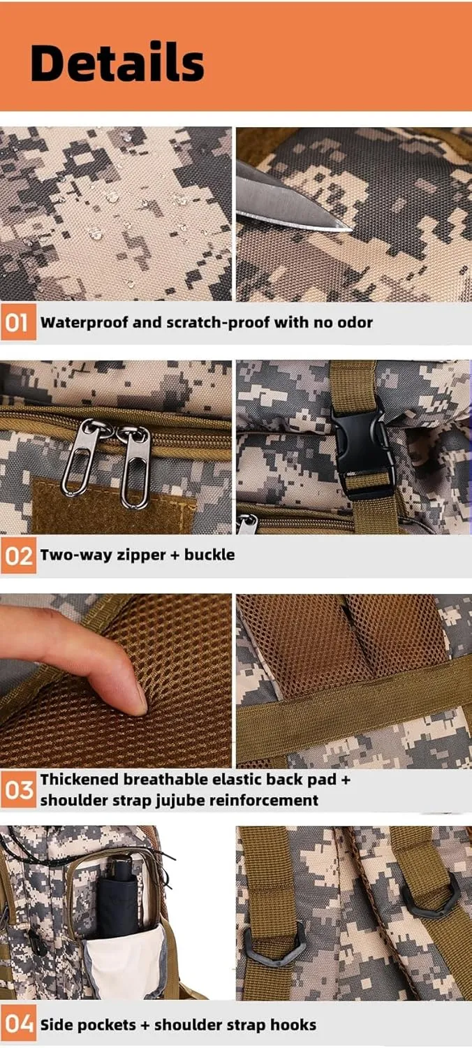 Large Capacity 80L Waterproof Camouflage Tactical Backpack Hiking Bag Leisure Outdoor Sports Backpack Hiking (Desert camouflage)