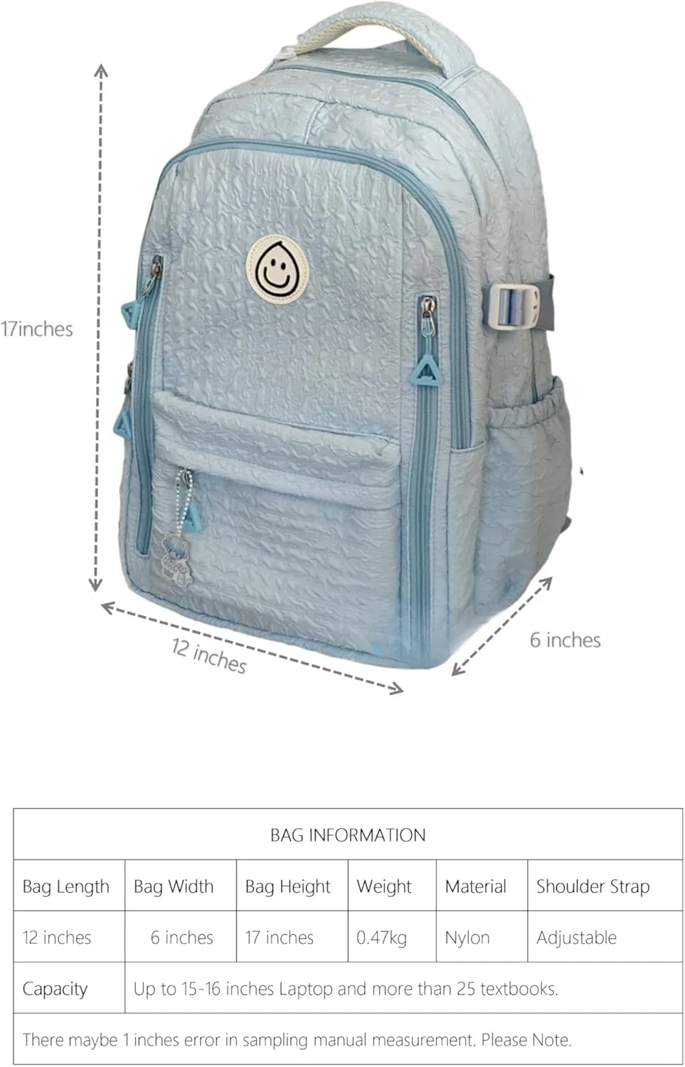 Large Capacity Textured Waterproof Backpack with pins and Accessories small cosmetic bag (Green)