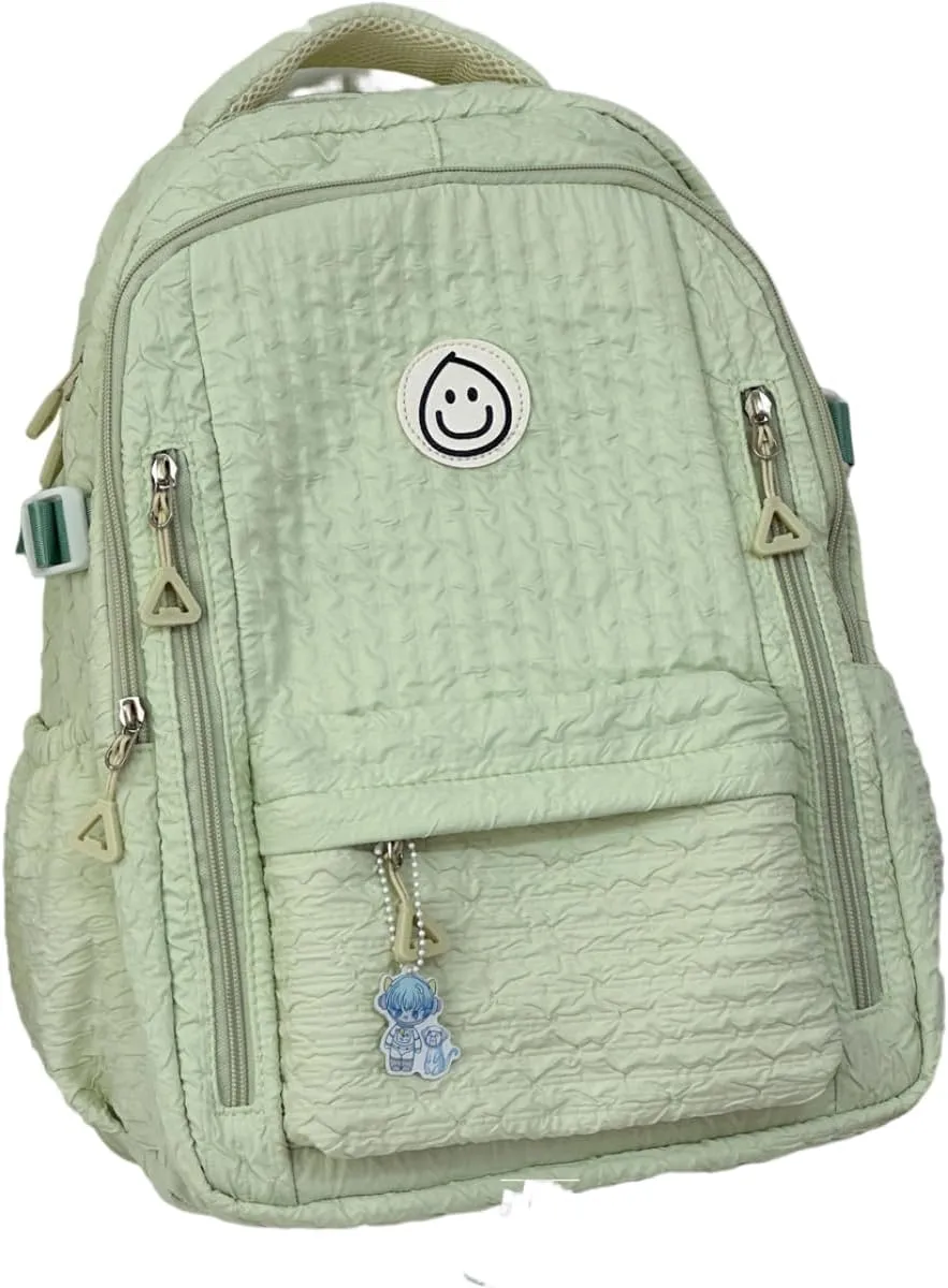 Large Capacity Textured Waterproof Backpack with pins and Accessories small cosmetic bag (Green)