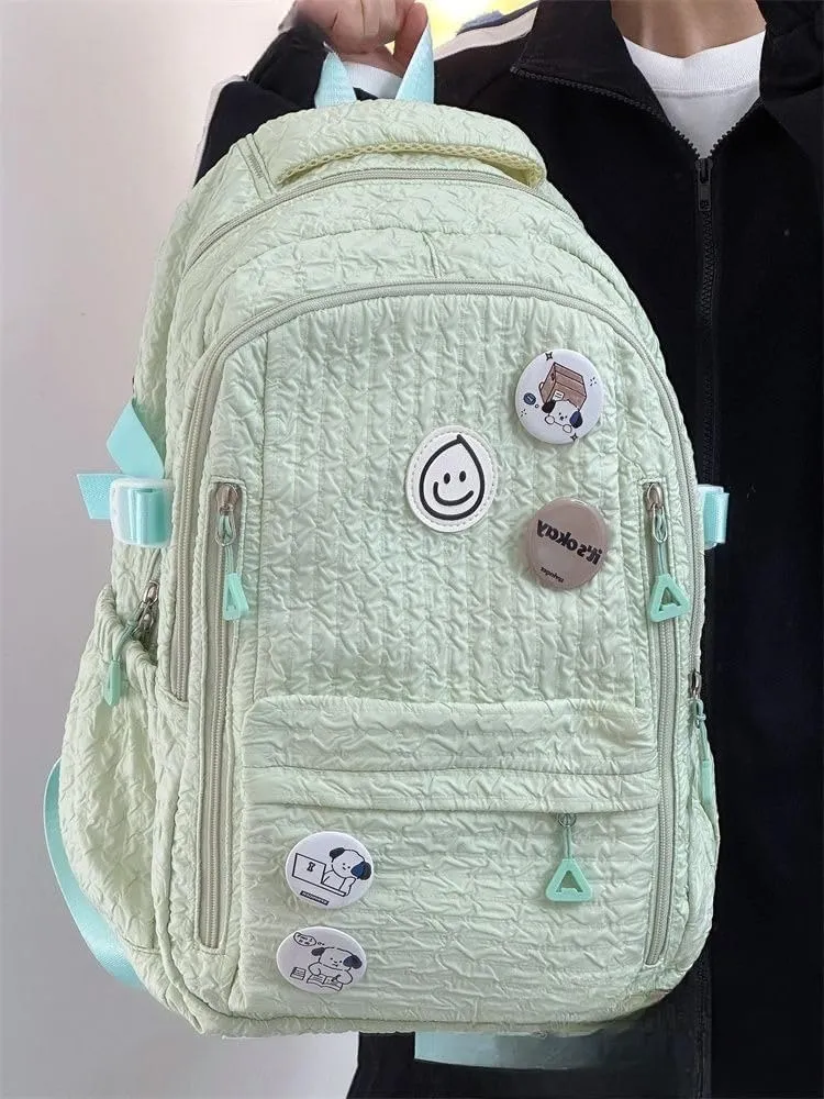 Large Capacity Textured Waterproof Backpack with pins and Accessories small cosmetic bag (Green)