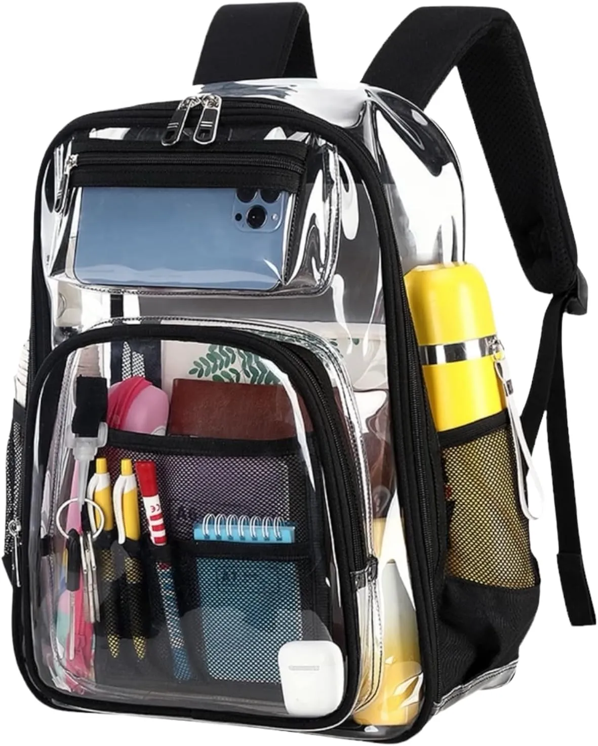 Large Clear Backpack Mesh BookBag (Unisex) Backpack Heavy Duty PVC Backpack with Reinforced Strap for College Workplace,Airport Stadium Access (BLACK)