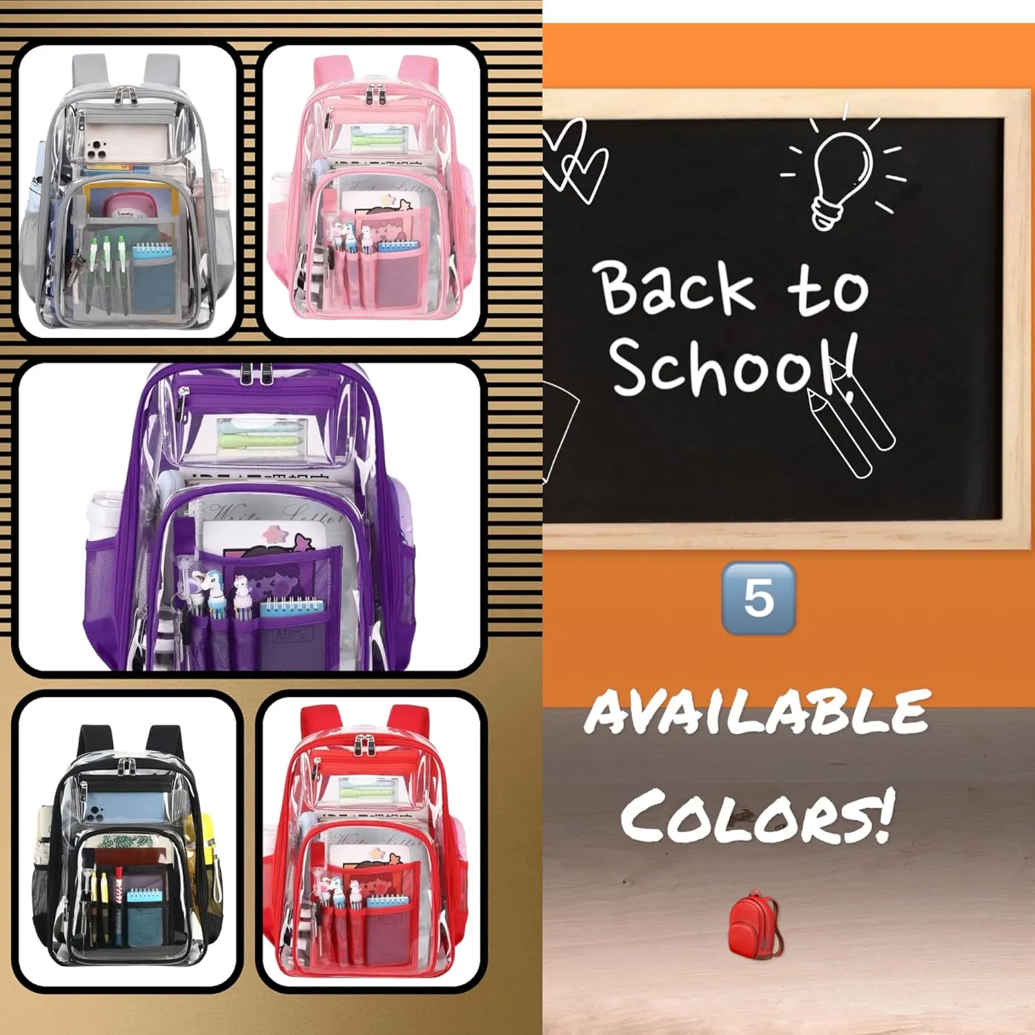 Large Clear Backpack Mesh BookBag (Unisex) Backpack Heavy Duty PVC Backpack with Reinforced Strap for College Workplace,Airport Stadium Access (BLACK)