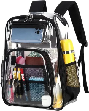 Large Clear Backpack Mesh BookBag (Unisex) Backpack Heavy Duty PVC Backpack with Reinforced Strap for College Workplace,Airport Stadium Access (BLACK)
