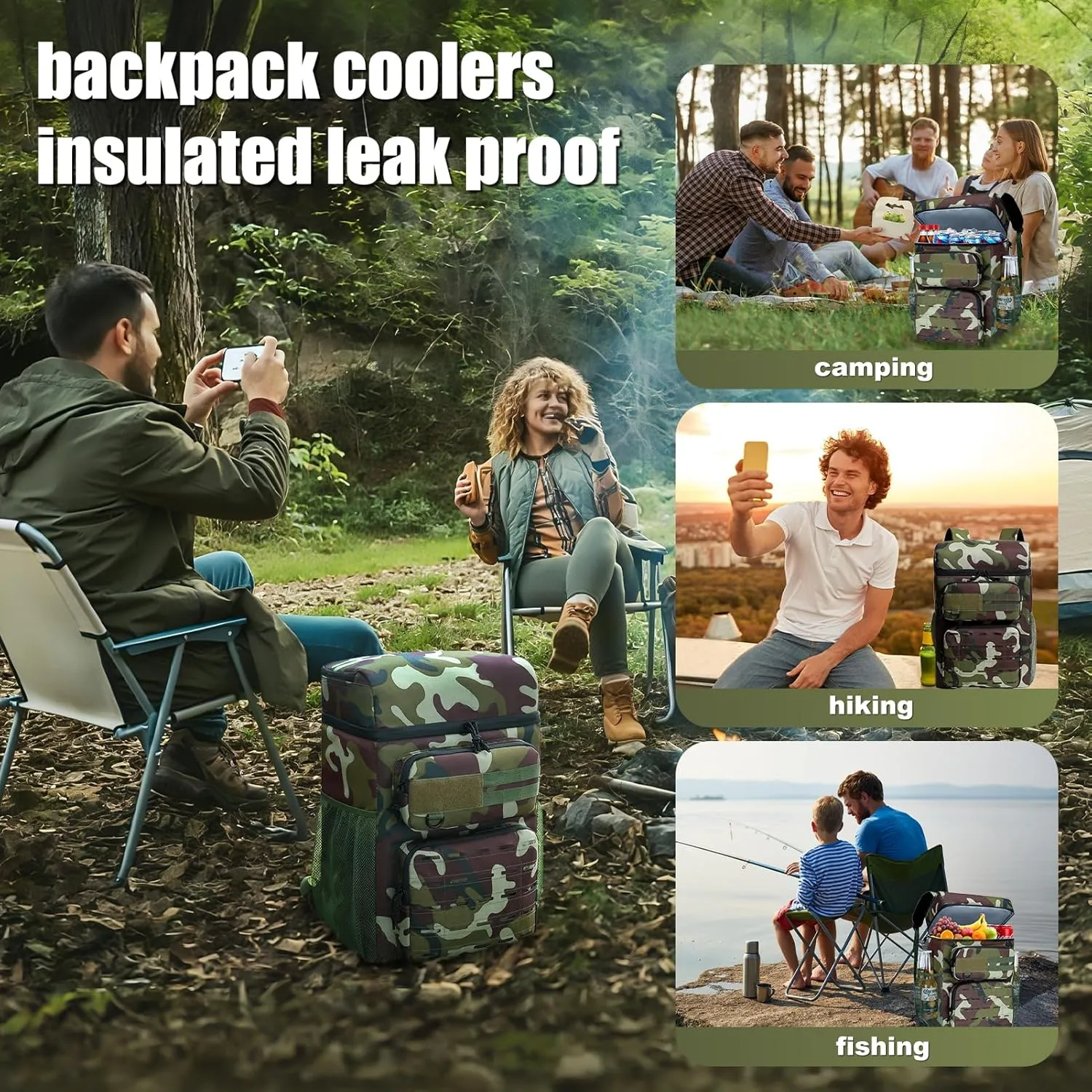 Large Cooler Backpack, Insulated Leak Proof Waterproof Travel Bag, Portable Lightweight Beach Camping Lunch Backpack for Men and Women