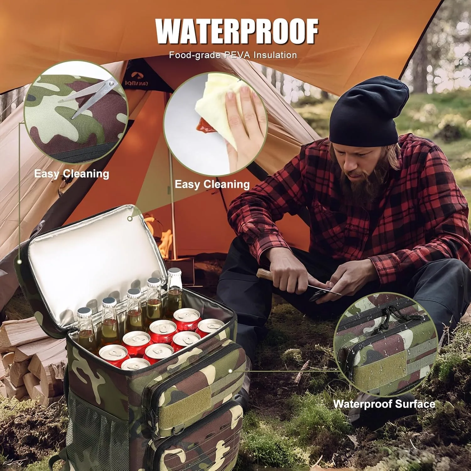 Large Cooler Backpack, Insulated Leak Proof Waterproof Travel Bag, Portable Lightweight Beach Camping Lunch Backpack for Men and Women