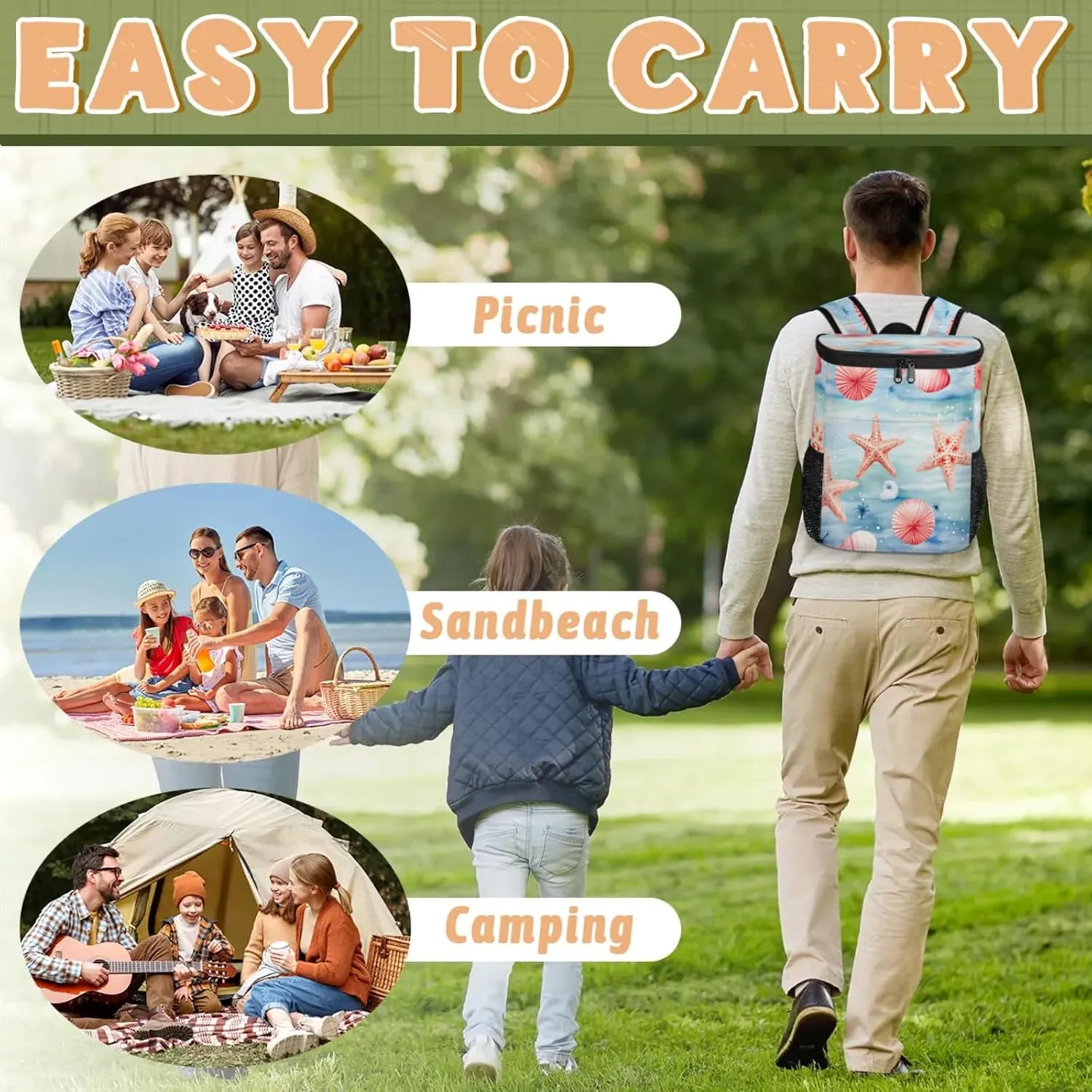 Large Insulated Cooler Backpack, Leak Proof Backpack 30 Cans, Cooler Bag for 12h Hot/Cold Retention