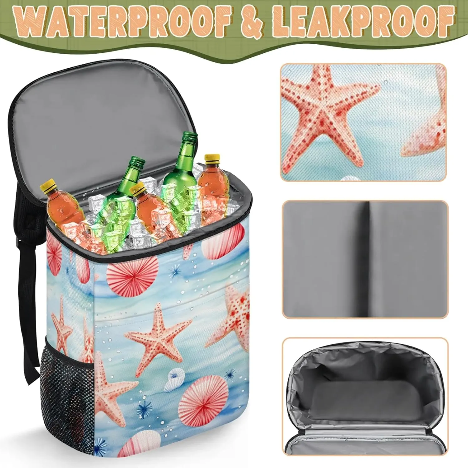 Large Insulated Cooler Backpack, Leak Proof Backpack 30 Cans, Cooler Bag for 12h Hot/Cold Retention