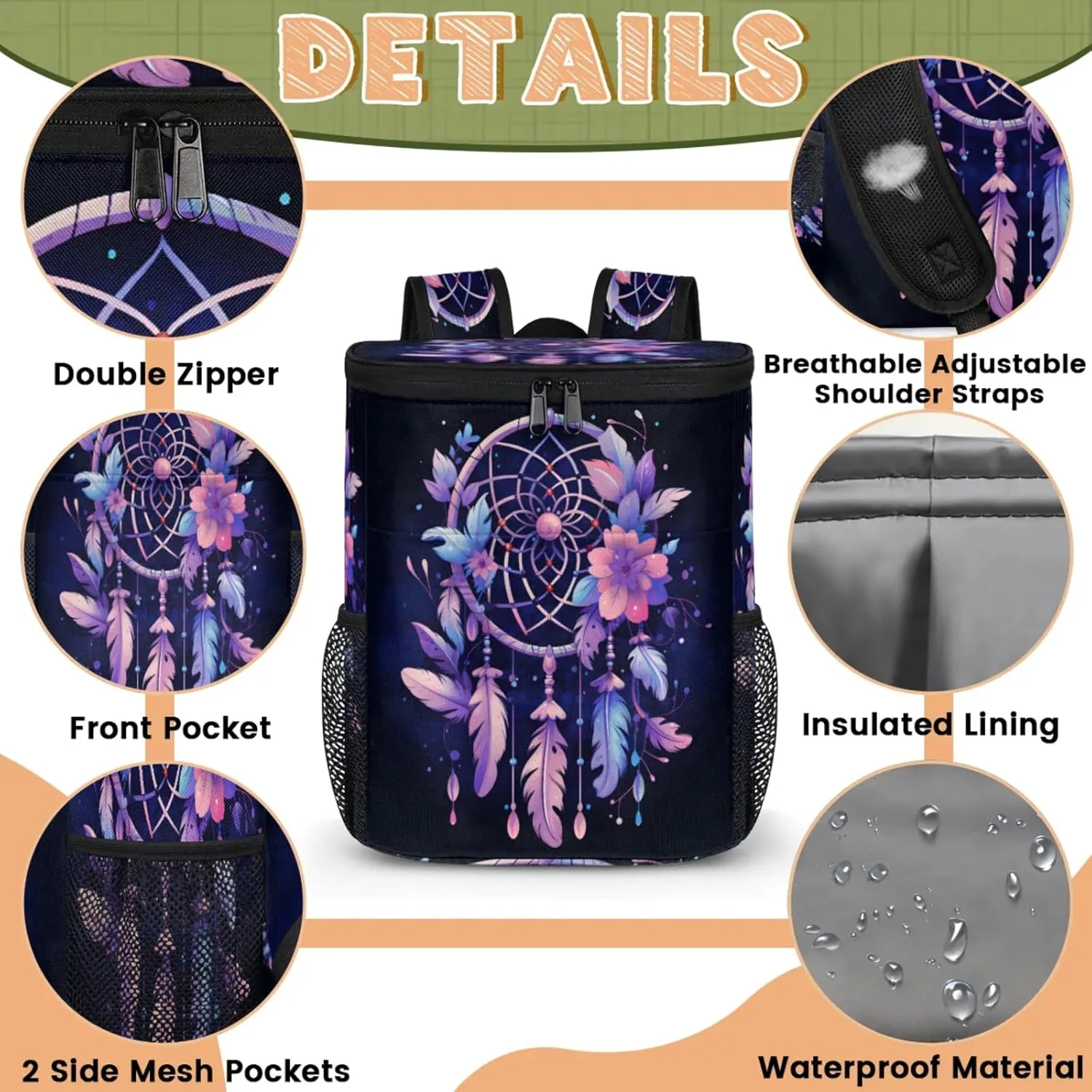 Large Insulated Cooler Backpack, Leak Proof Backpack 30 Cans, Cooler Bag for 12h Hot/Cold Retention
