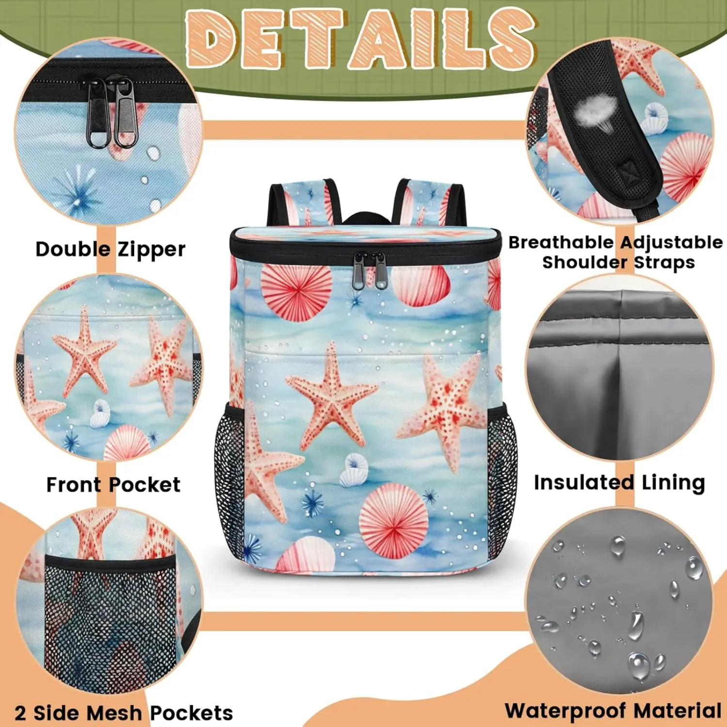 Large Insulated Cooler Backpack, Leak Proof Backpack 30 Cans, Cooler Bag for 12h Hot/Cold Retention