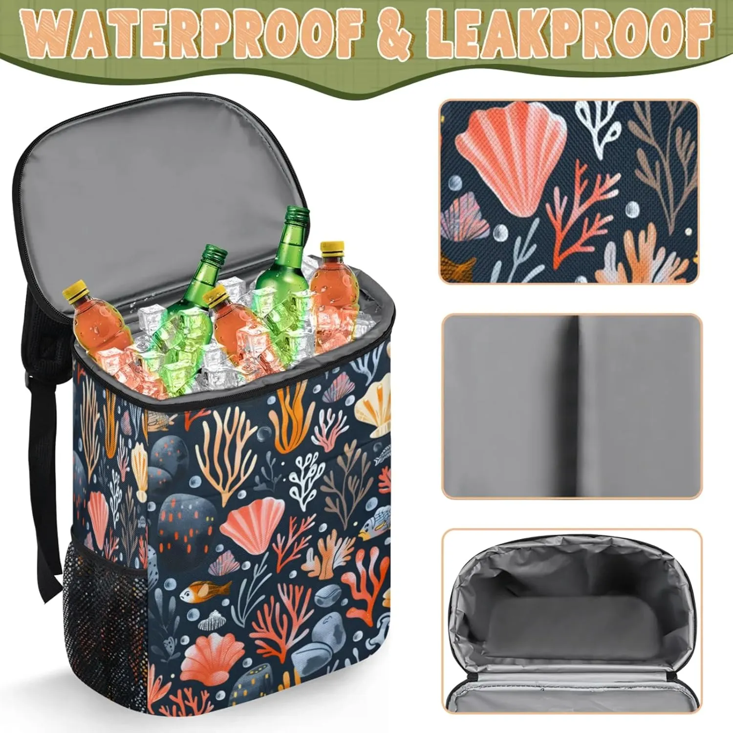 Large Insulated Cooler Backpack, Leak Proof Backpack 30 Cans, Cooler Bag for 12h Hot/Cold Retention