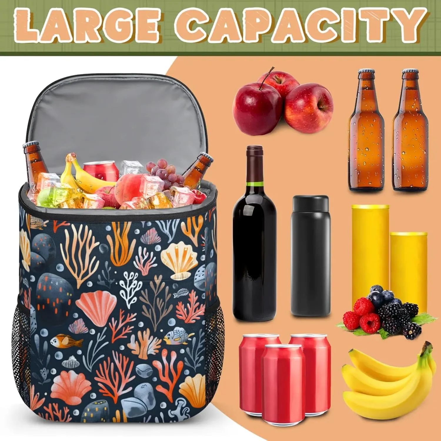 Large Insulated Cooler Backpack, Leak Proof Backpack 30 Cans, Cooler Bag for 12h Hot/Cold Retention