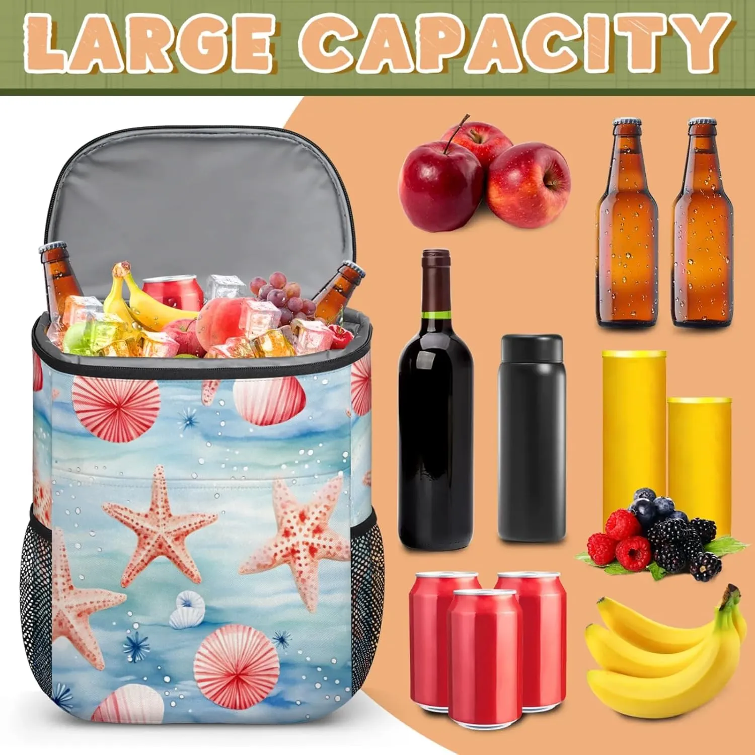Large Insulated Cooler Backpack, Leak Proof Backpack 30 Cans, Cooler Bag for 12h Hot/Cold Retention