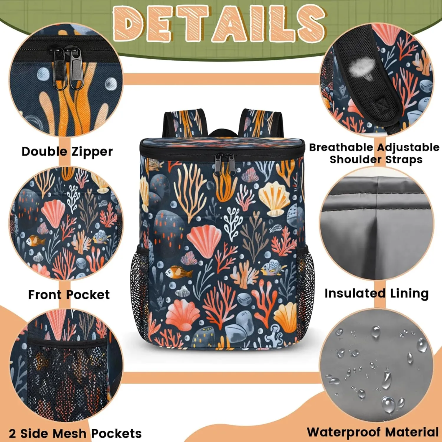 Large Insulated Cooler Backpack, Leak Proof Backpack 30 Cans, Cooler Bag for 12h Hot/Cold Retention