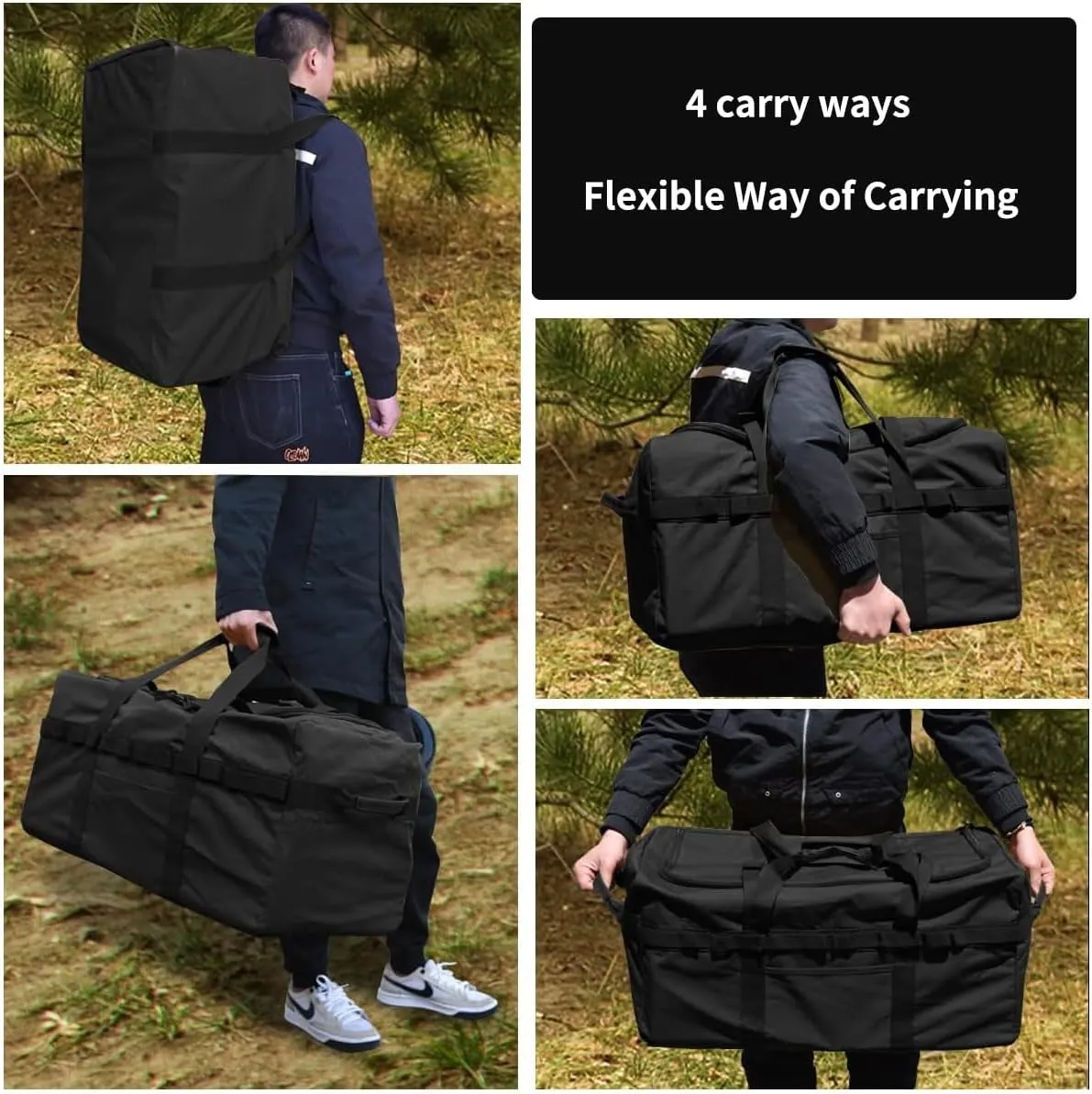 Large Military Duffle Bag Tactical Camping Storage Utility Tote Bag Camping Kitchen Organizer with Deployment Cargo Bag Travel Sports Equipment (Black, Medium 25.59"x13.78"x13.78")