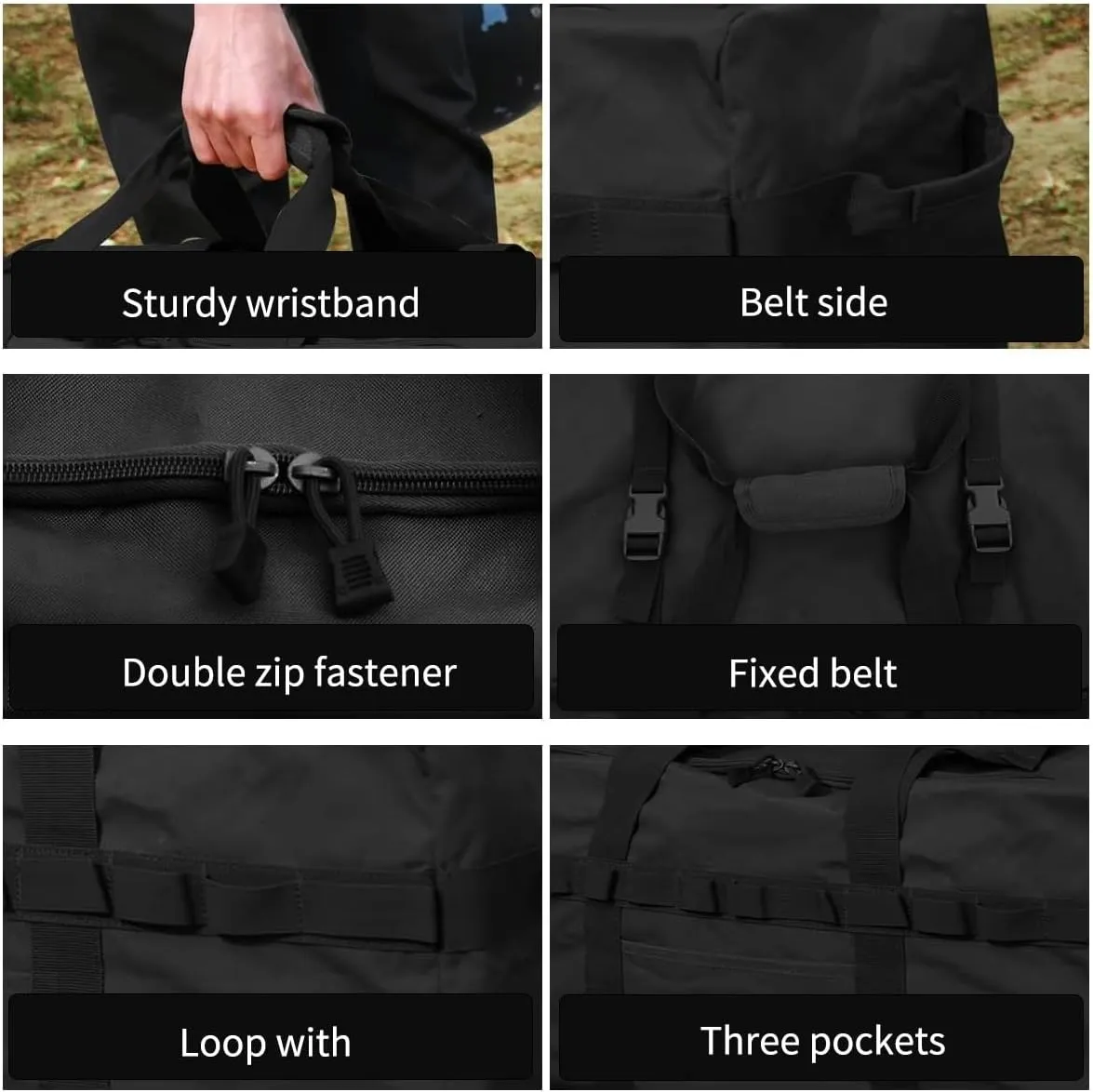 Large Military Duffle Bag Tactical Camping Storage Utility Tote Bag Camping Kitchen Organizer with Deployment Cargo Bag Travel Sports Equipment (Black, Medium 25.59"x13.78"x13.78")