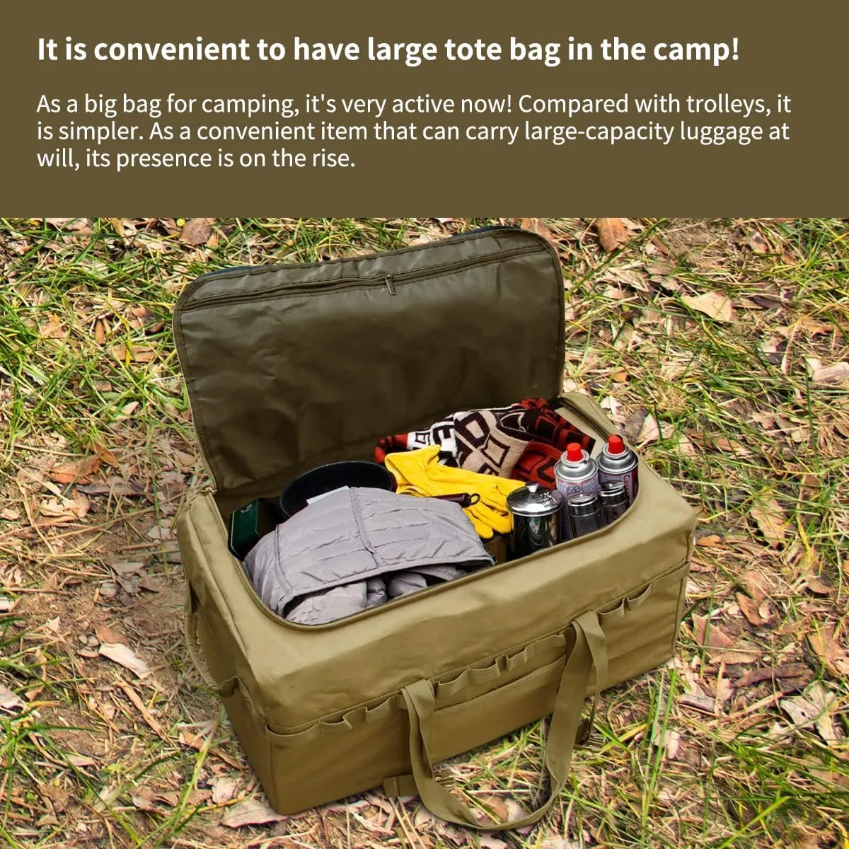 Large Military Duffle Bag Tactical Camping Storage Utility Tote Bag Camping Kitchen Organizer with Deployment Cargo Bag Travel Sports Equipment (Khaki, Medium 25.59"x13.78"x13.78")